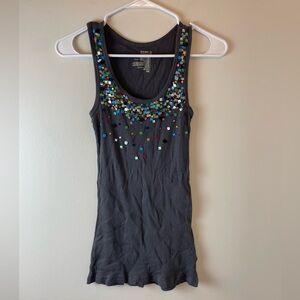 Grey Old Navy Ribbed Tank Top With Half Bib of Multicolour Sequins, Size S
